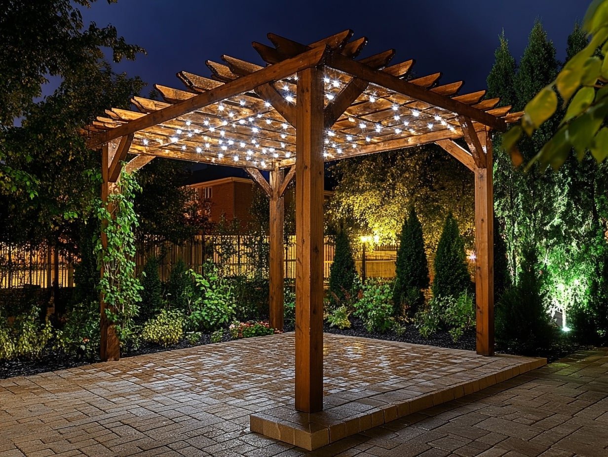 Striking Uplighting at the Base of Your Pergola to Create Dramatic Nighttime Ambiance