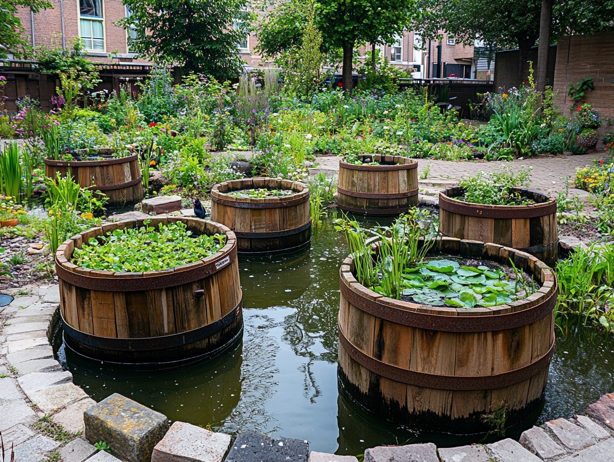 Rustic Touch with Floating Planters in Barrels