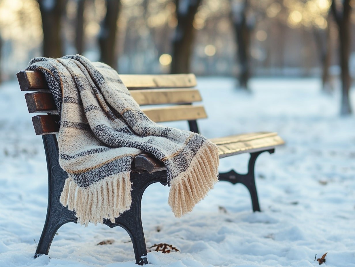 Cozy Blankets on Benches to Warm Up Garden Moments