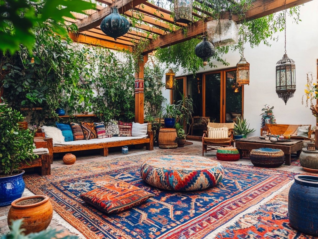Create a Bohemian Patio Retreat with Vibrant Rugs and Eclectic Charm