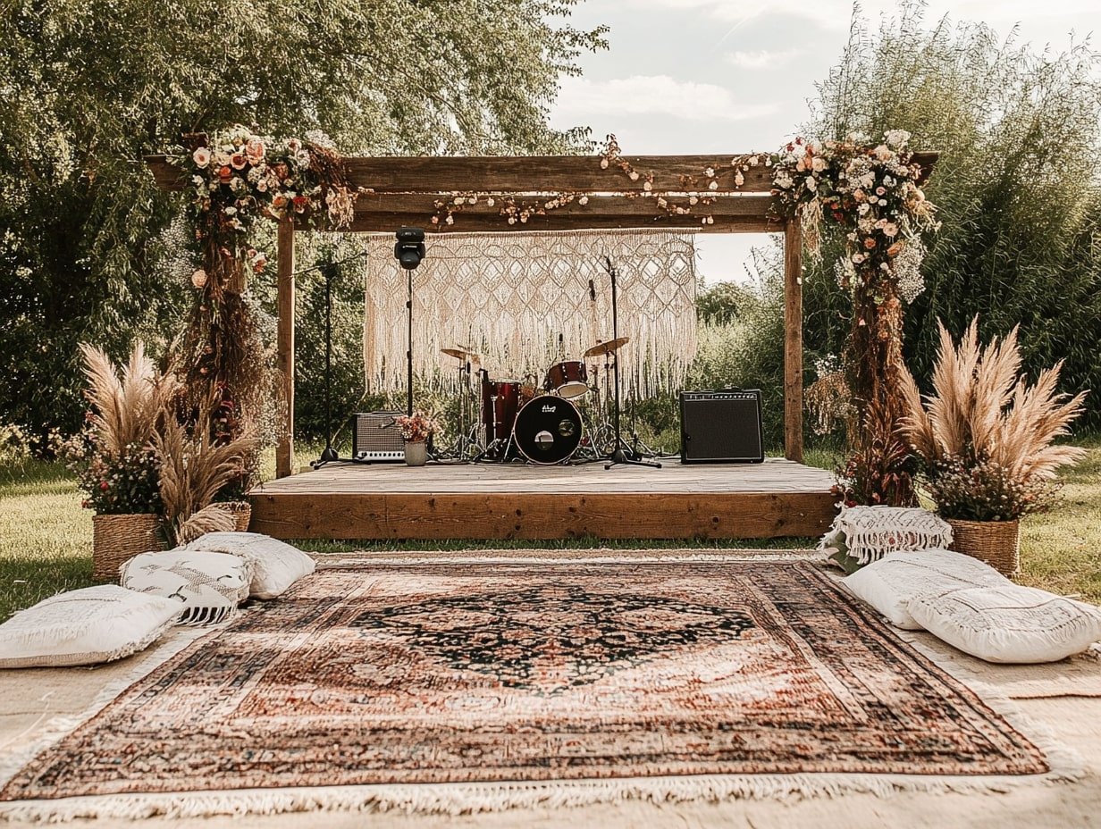 Outdoor Wedding Stage with Macrame & Rugs