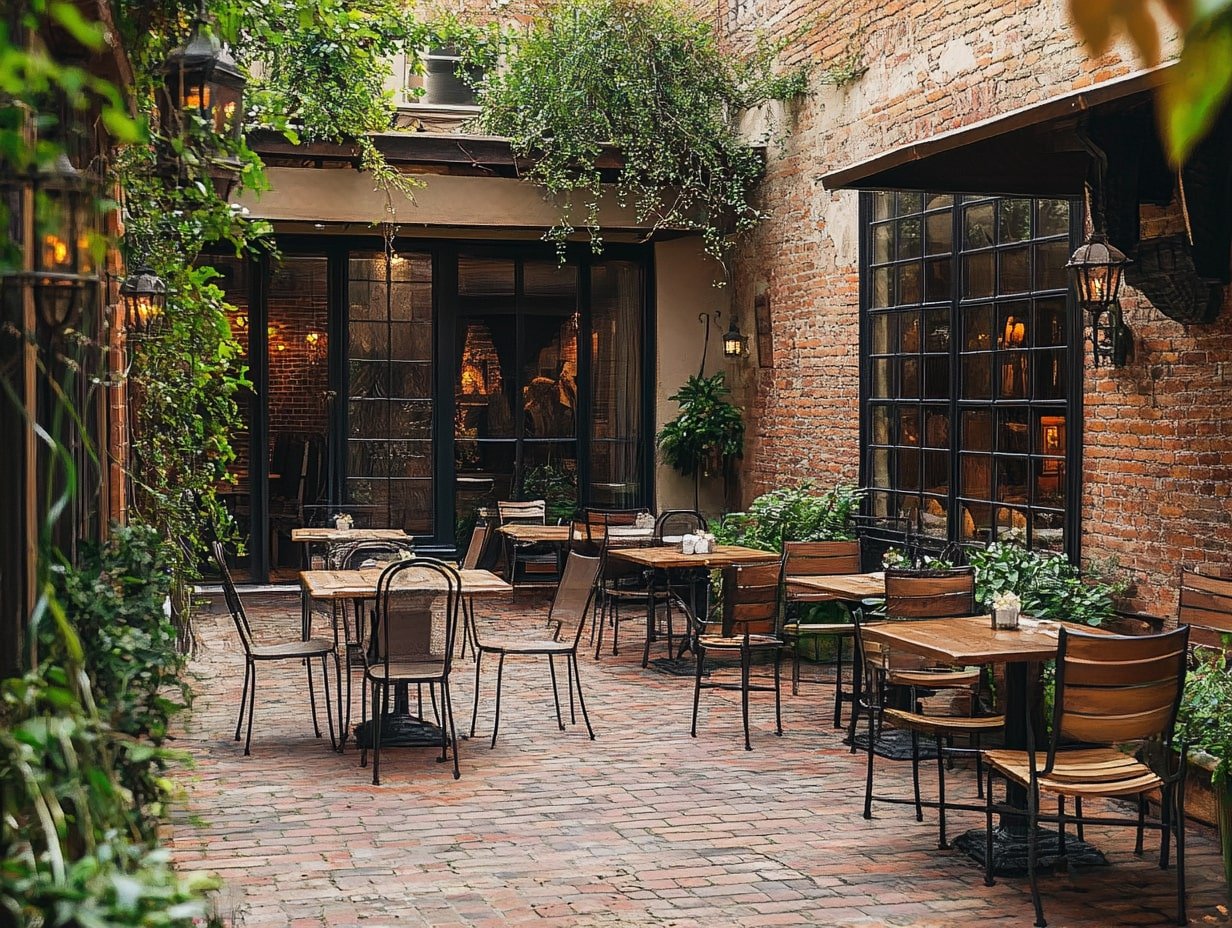 Create a Cozy Brick Patio Courtyard Infused with Vintage Bistro Charm