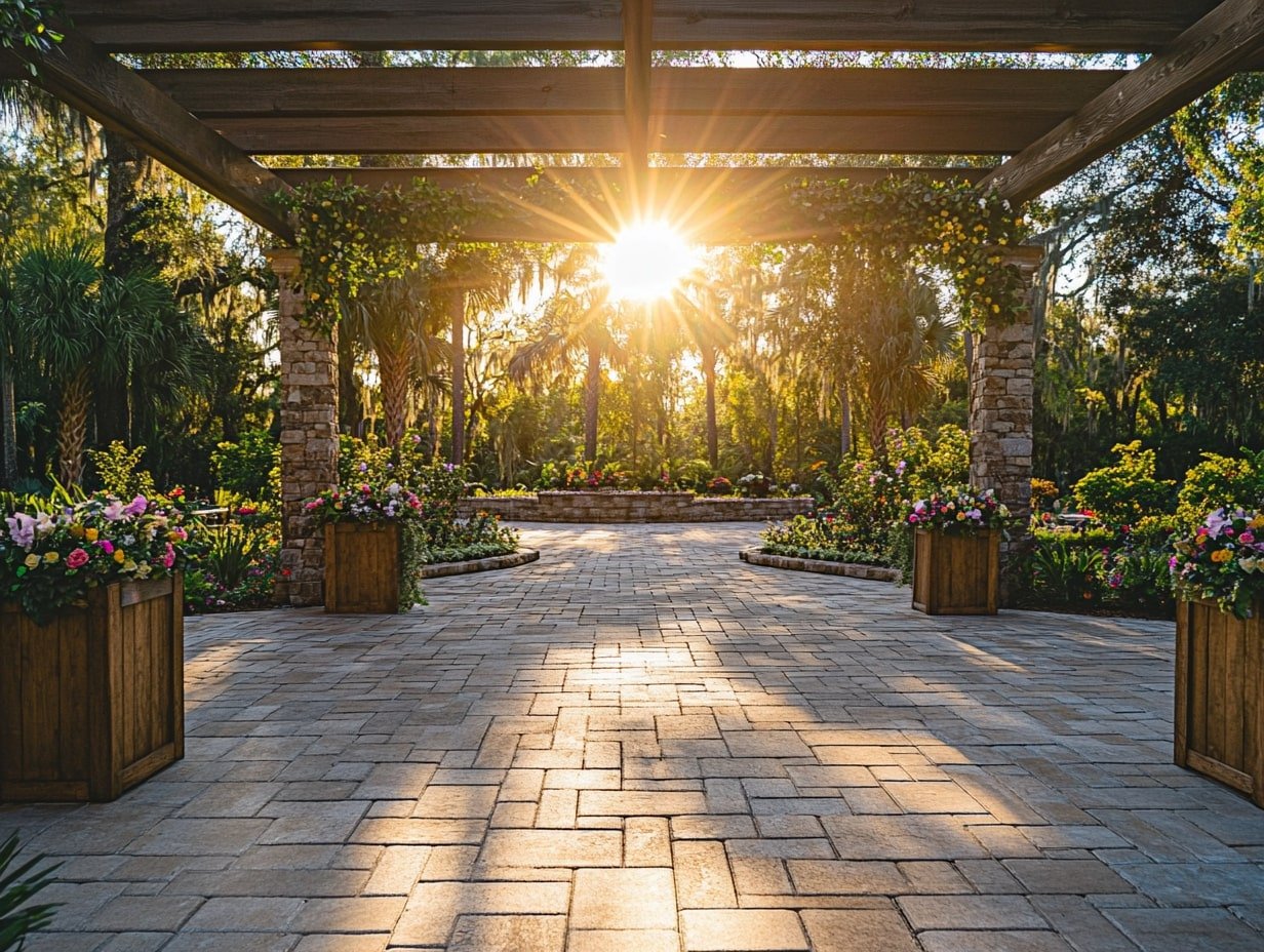 Dance the Night Away on Rustic Stone Pavers Beneath a Glowing Sunset