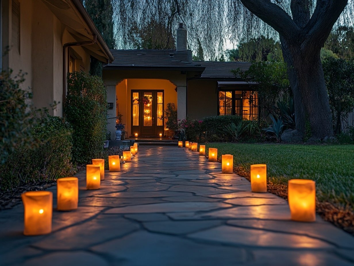 Thanksgiving Pathway With a Warm Candle Glow