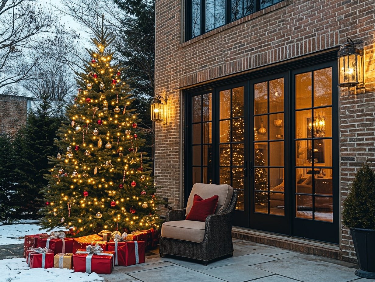 Cozy Patio with Outdoor Christmas Tree