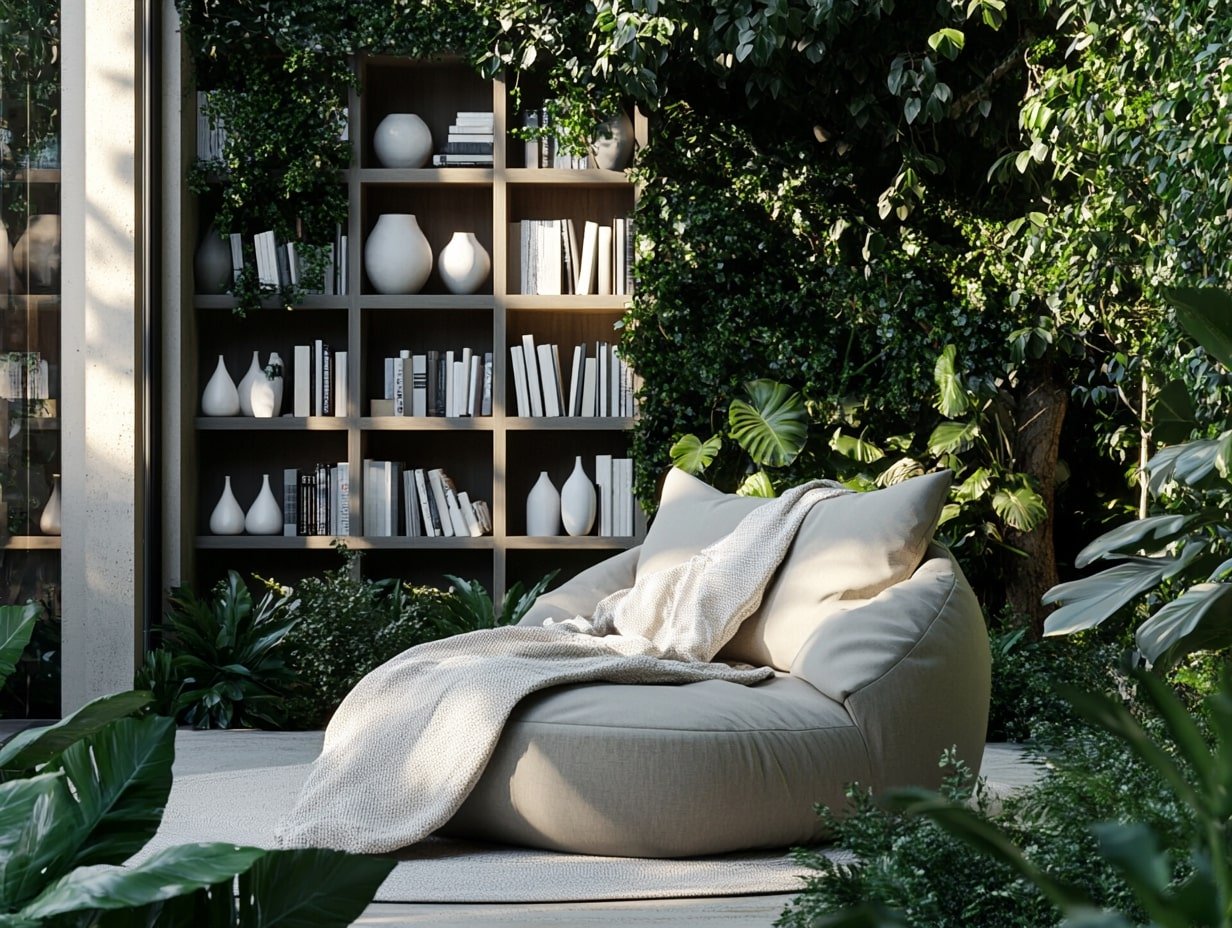 Bean Bag Nook Surrounded by Lush Greenery