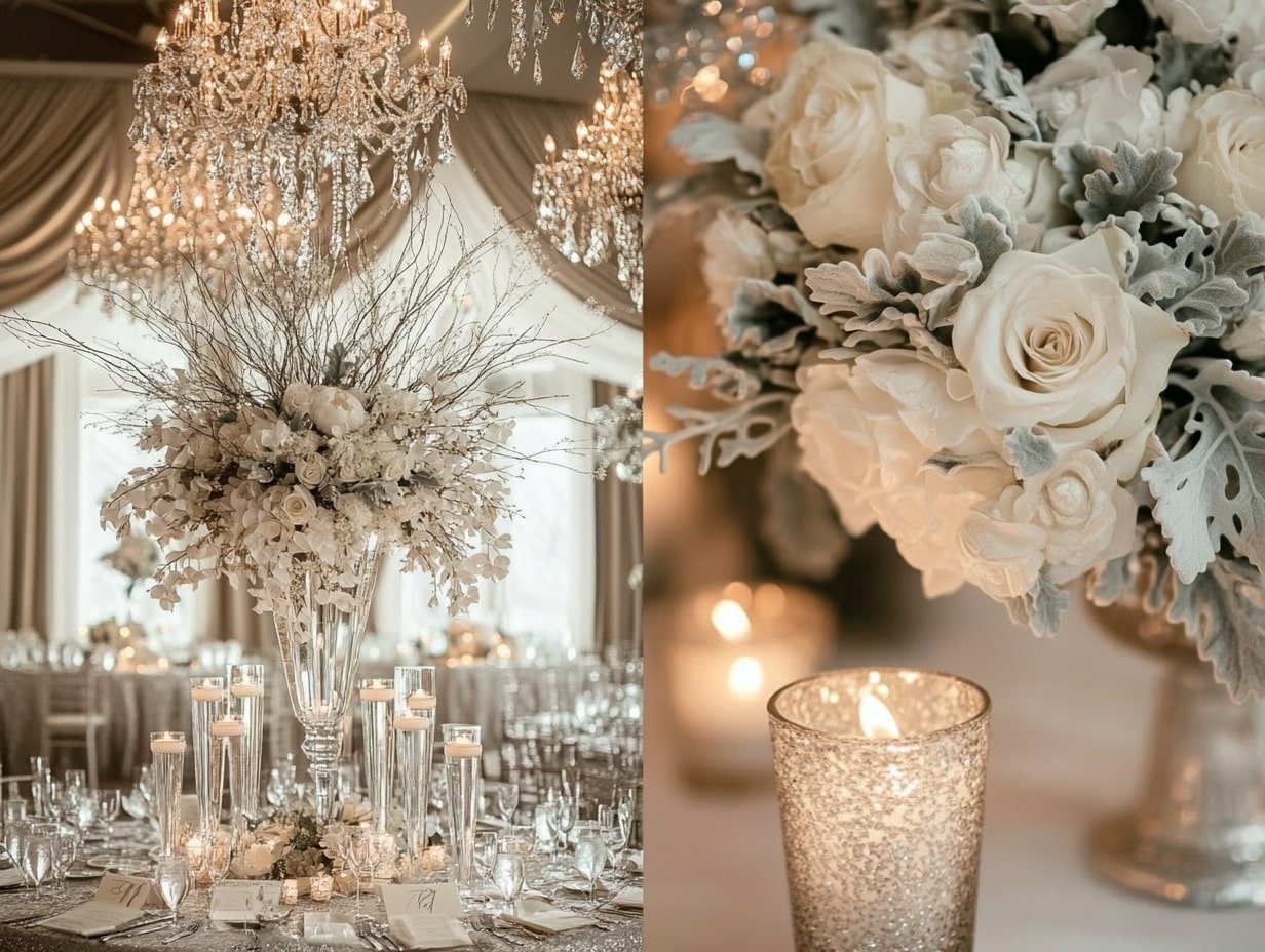 Elevate Your Reception With Icy Florals and Crystal Centerpieces
