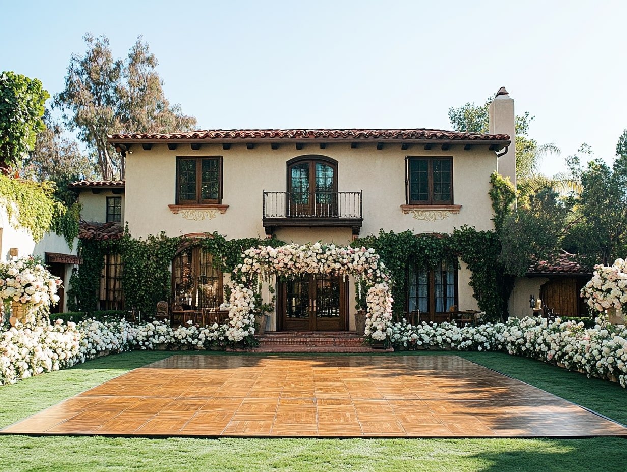 Celebrate in Style with a Classic Dance Floor on a Lush Green Lawn