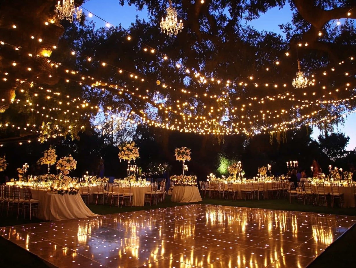Create a Fairytale Vibe with a Sparkling Dance Floor and Twinkling String Lights