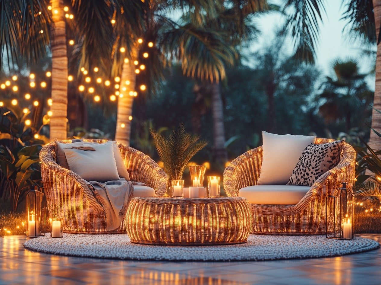 Decorate Deck or Patio Furniture With String Lights for a Warm, Tropical Glow