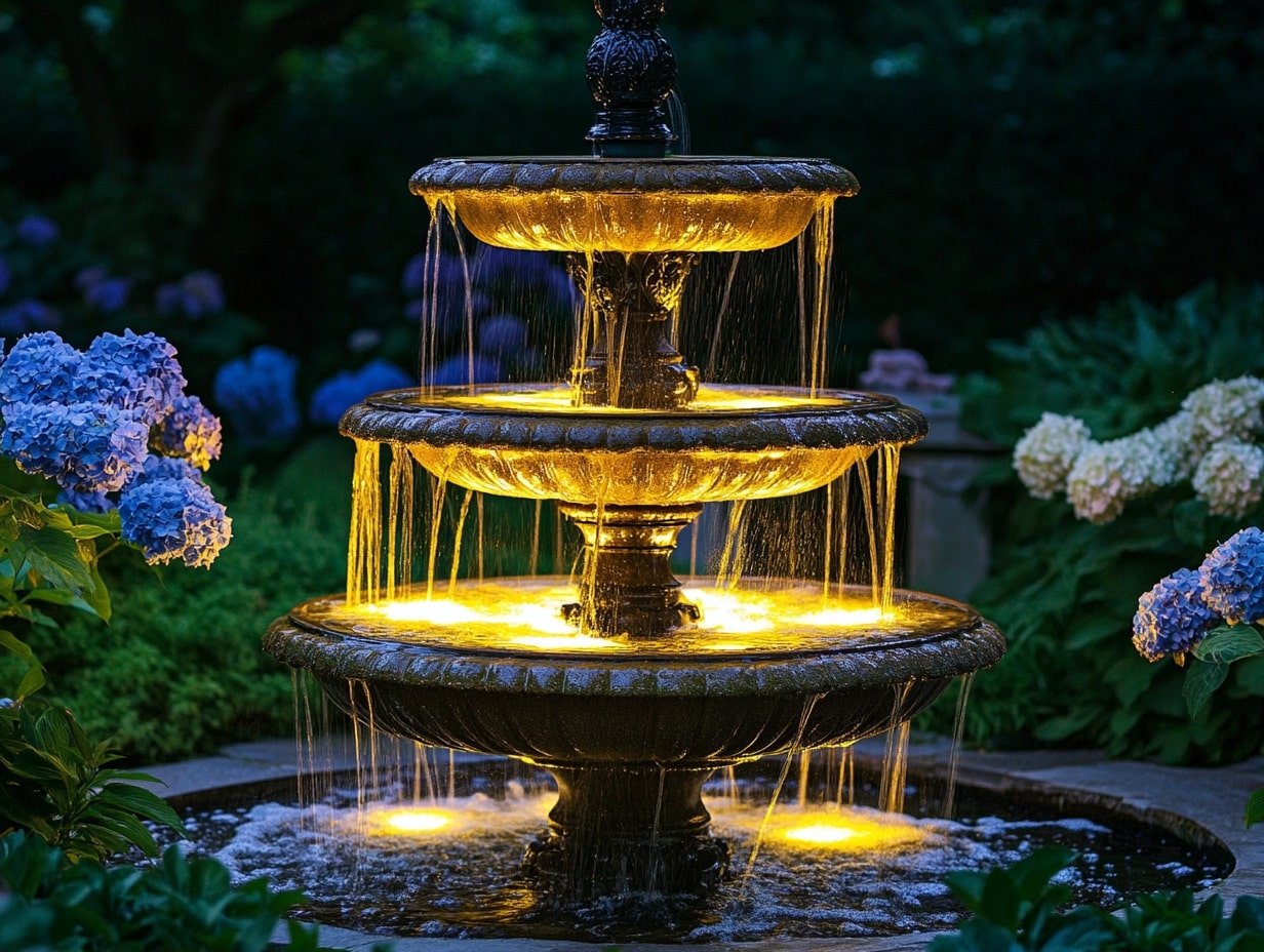 Decorate the Garden With an Illuminated Fountain for Timeless Elegance