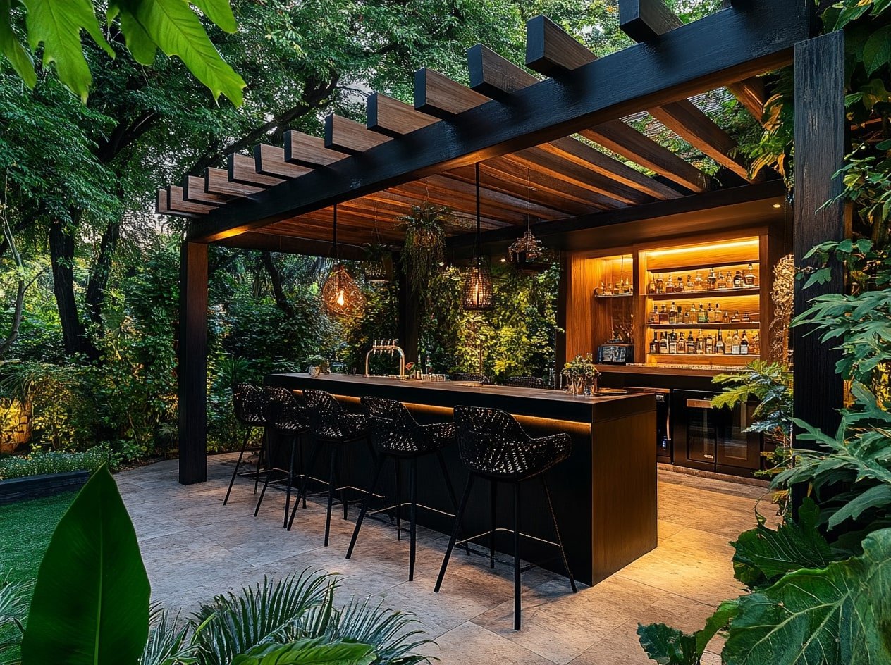 Decorate the Pergola With Pendant Lights for a Stylish Outdoor Bar Ambiance