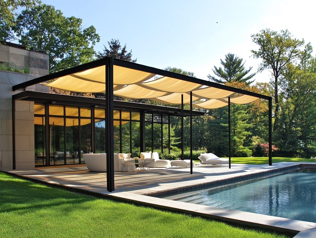Lounge in Style Beneath a Freestanding Canopy for Poolside Sophistication
