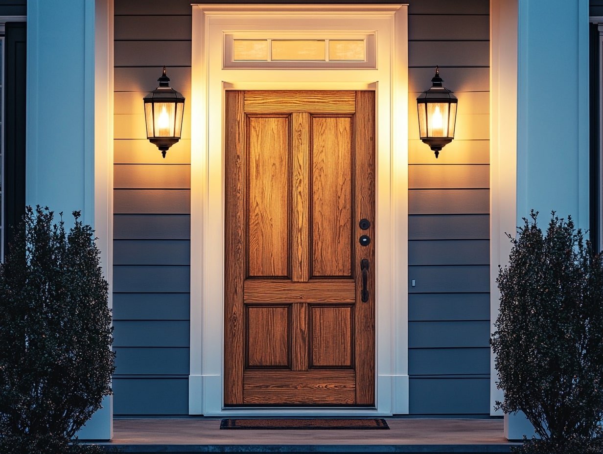 Frame a Wooden Door with Symmetrical Lantern Lighting