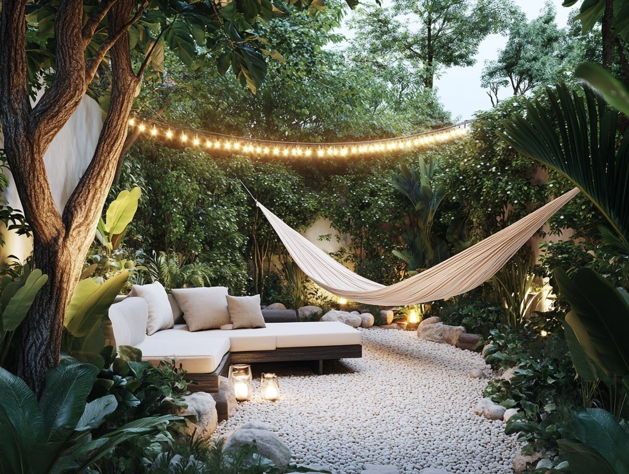 Cozy Garden Lounge with Hammock Vibes