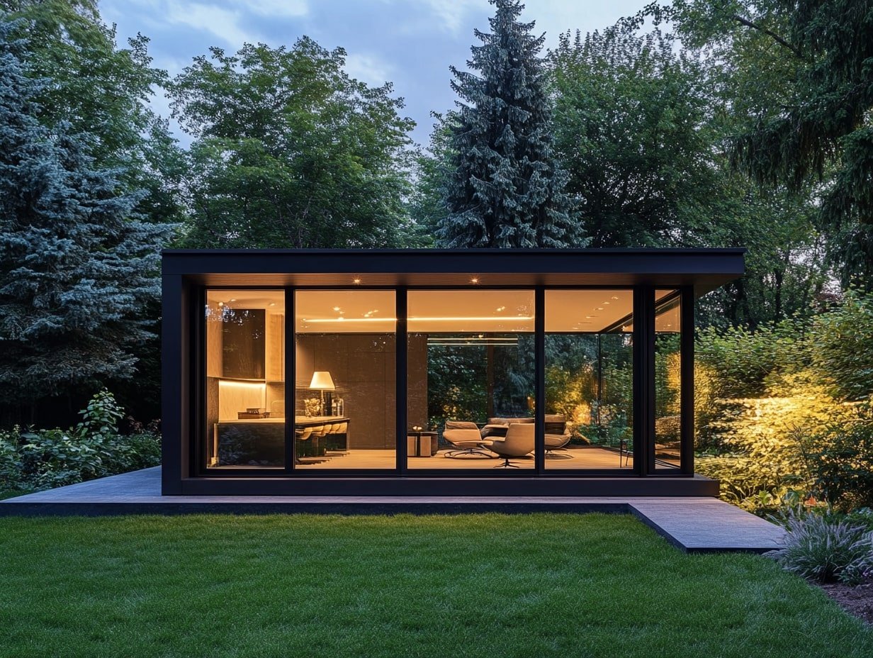 Sleek Glass Garden Room with Modern Interior