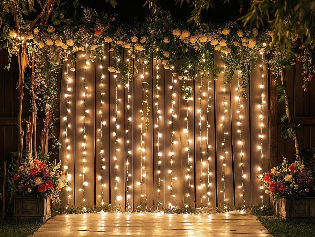Hang Curtain Lights Over Floral Arches for a Dreamy Wedding Backdrop