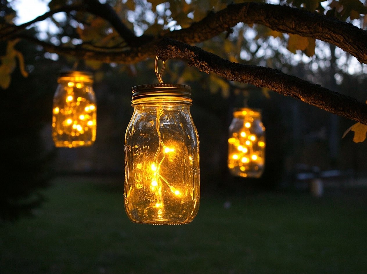Hang Mason Jar Lights From Tree Branches for a Romantic Atmosphere