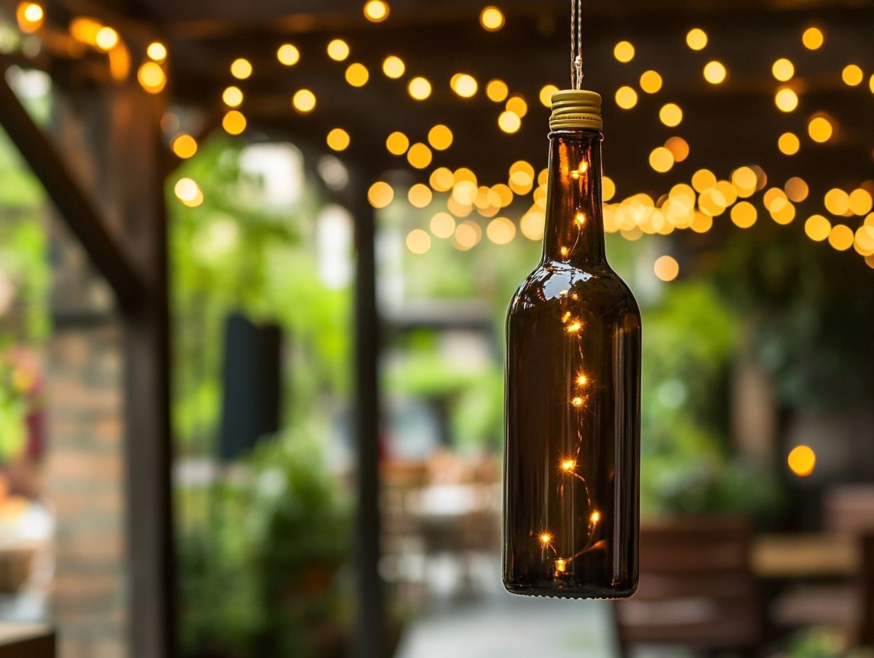 Whimsical Touch with Hanging Wine Bottle Lights on Your Pergola