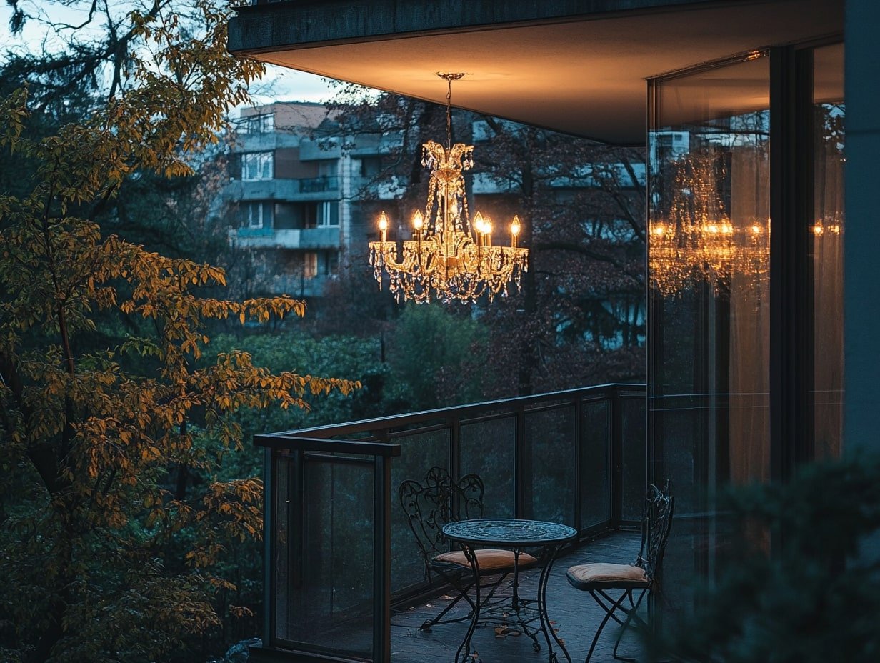 Hang a Crystal Chandelier for Luxury and Timeless Balcony Elegance