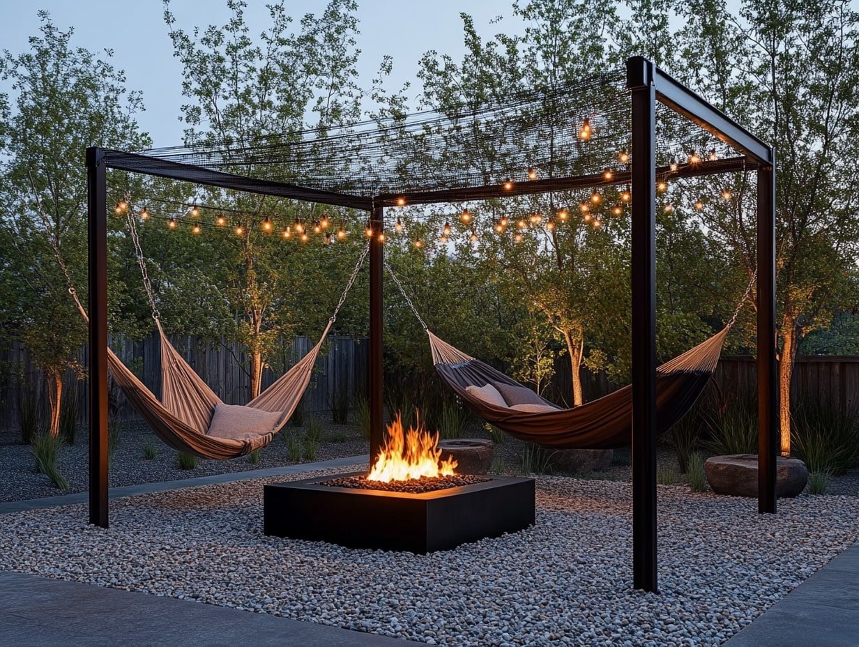 Cozy Up in Hammocks Beside This Stylish Fire Pit