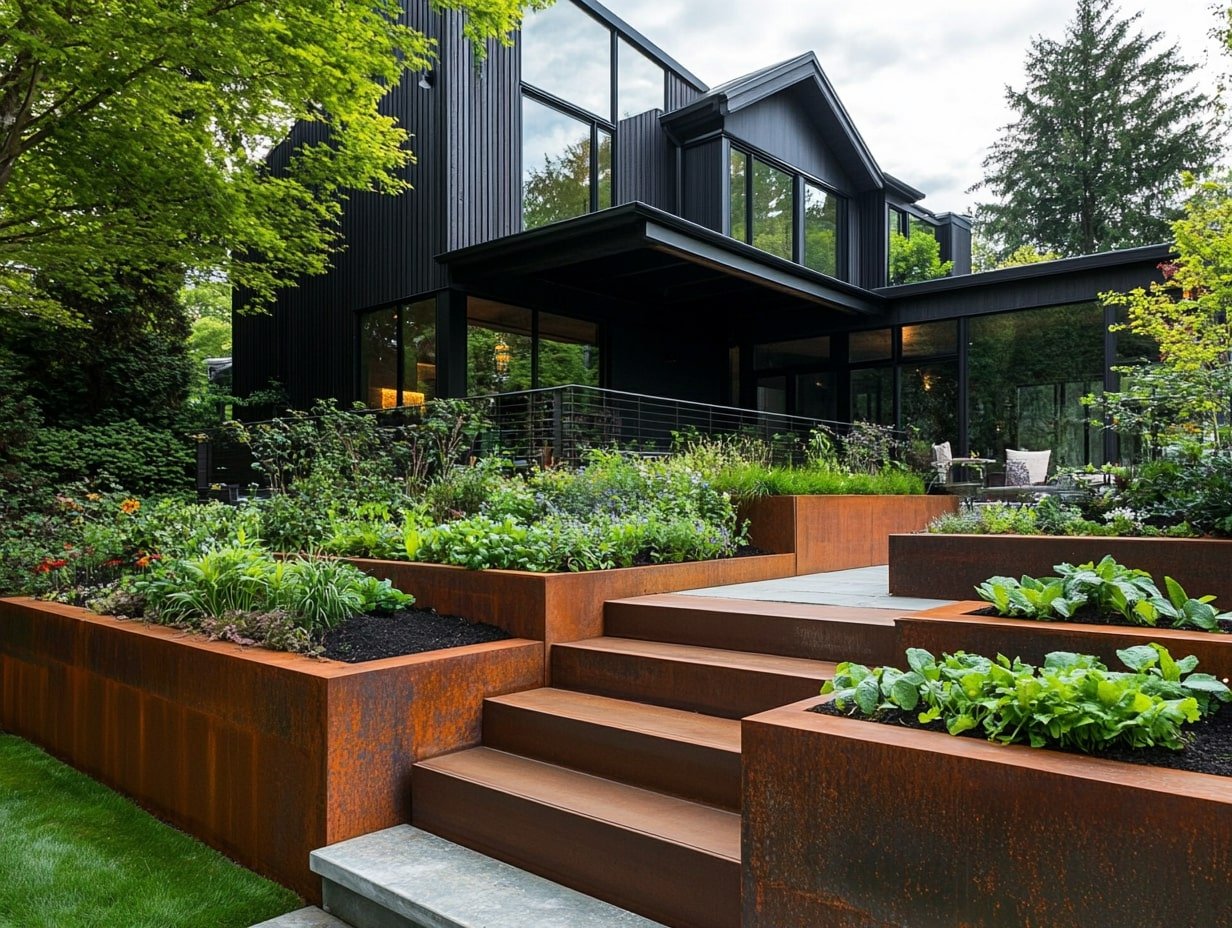Backyard with Industrial Planter Tiers
