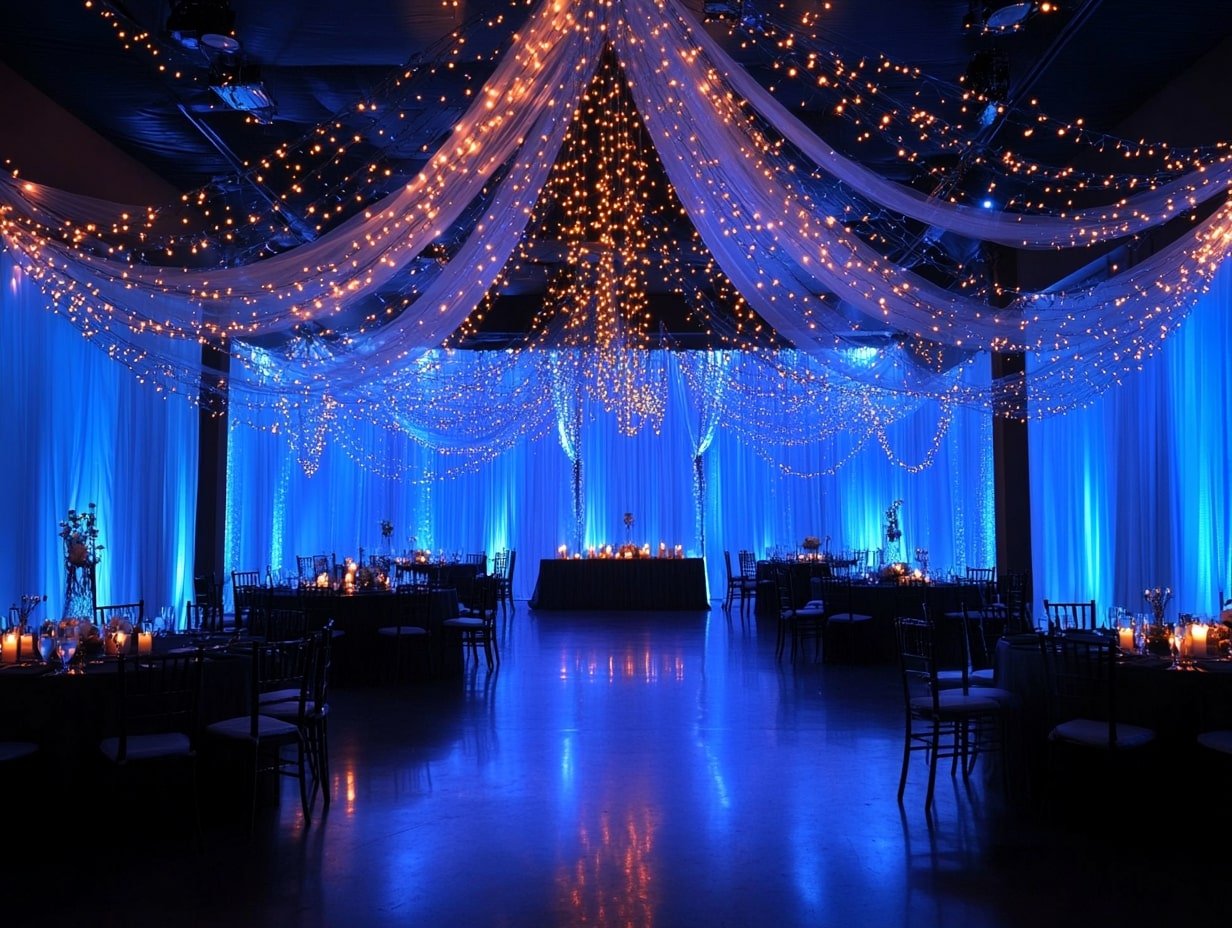 Install Drape Lights Across the Ceiling for a Stunning Starry Night Wedding Look