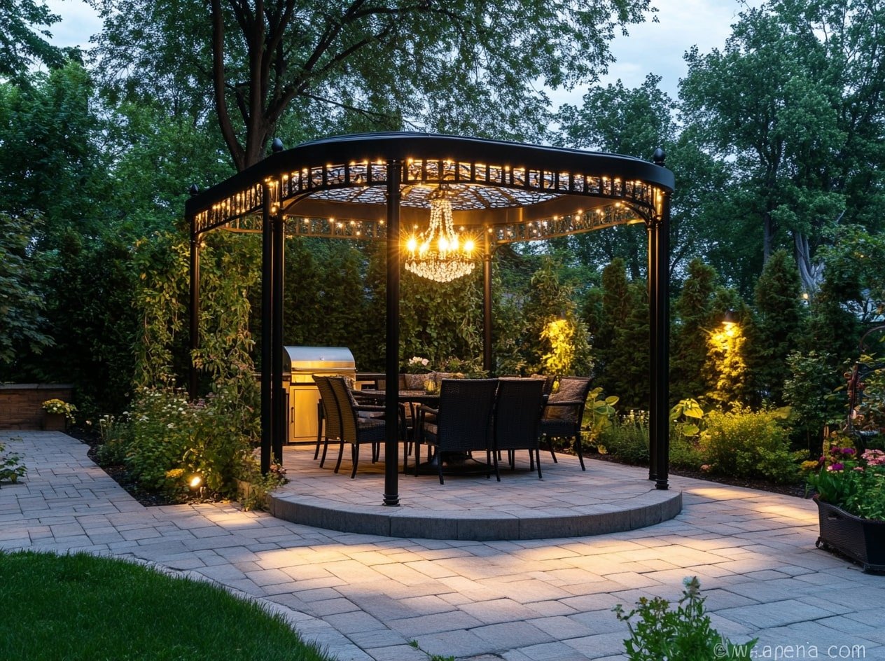 Install a Beautiful Chandelier in the Gazebo for Elegant Outdoor Dining