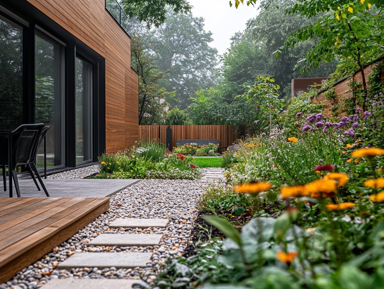 Modern Walkway with Layered Garden Borders