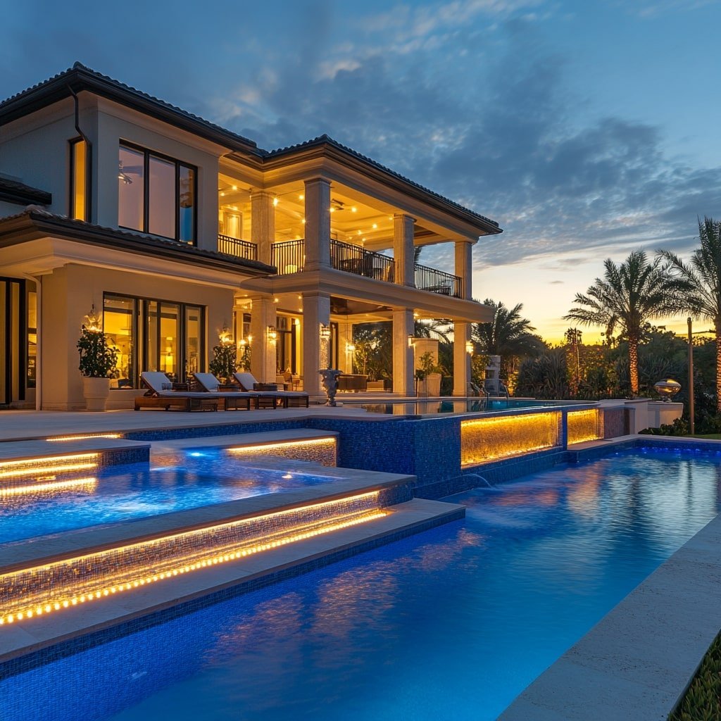 Backyard Evenings with Glowing Pool Accents