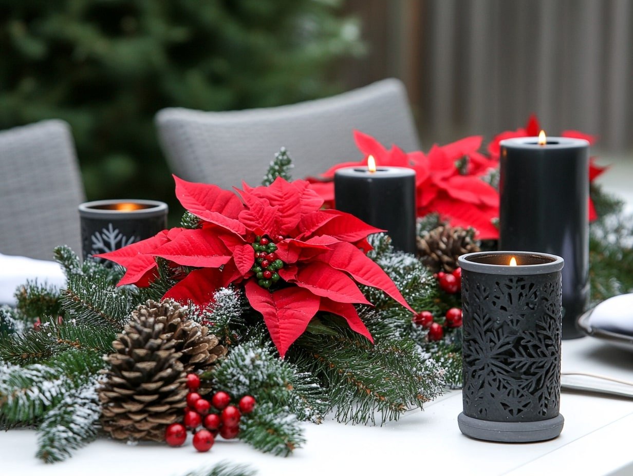 Outdoor Dining with Holiday Centerpieces