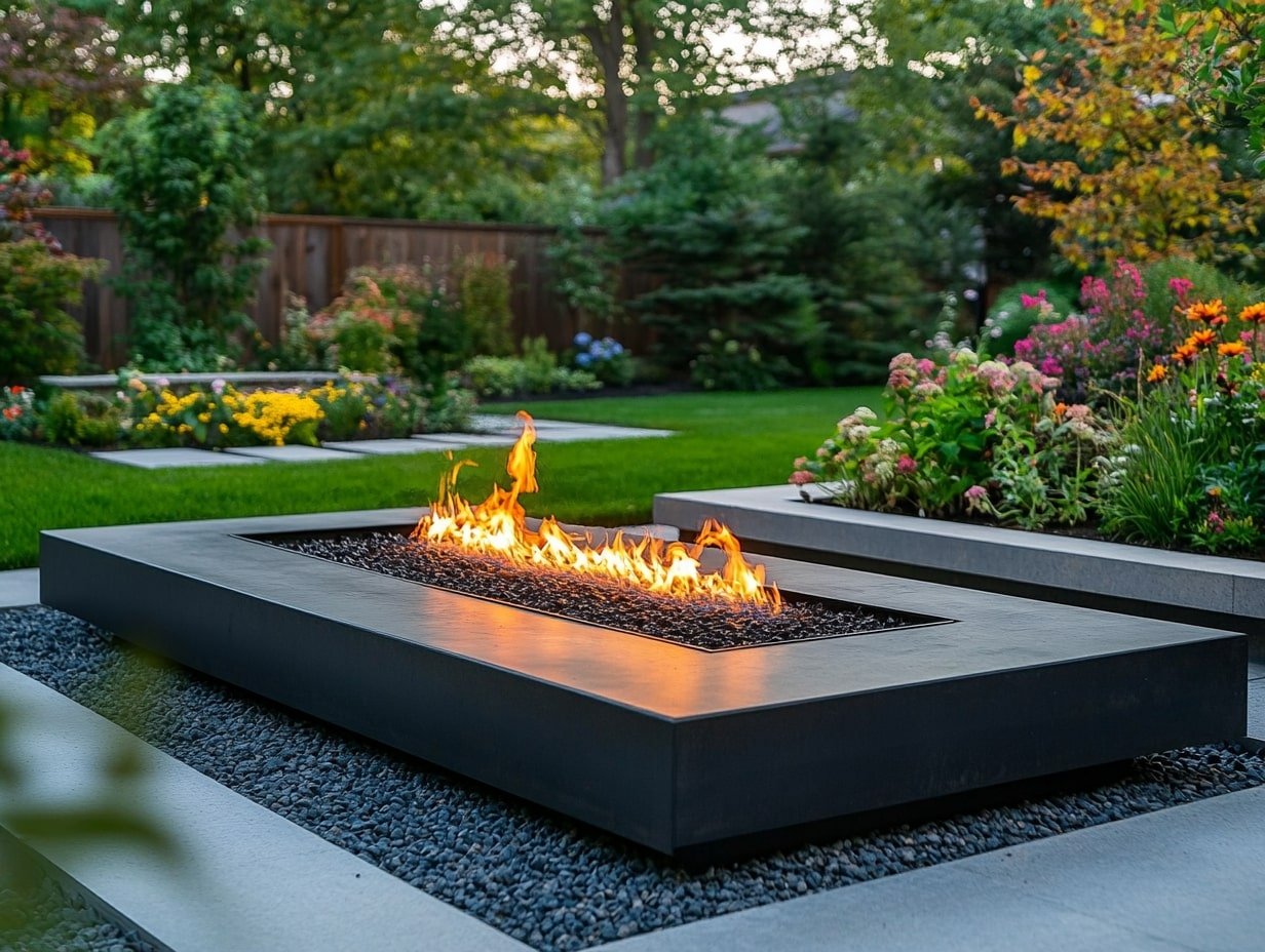 Modern Garden Glow with a Sleek Fire Feature
