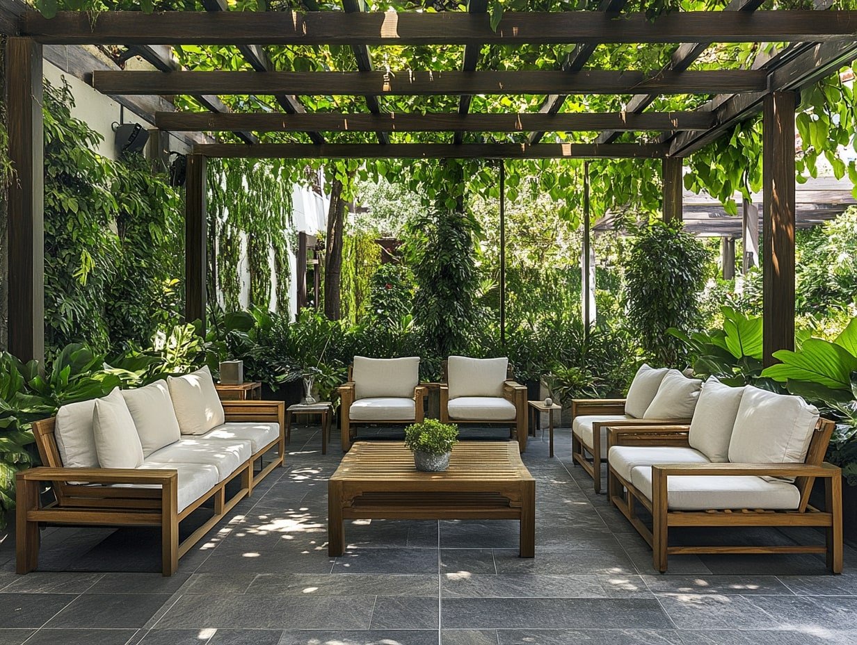 Create a Shaded Outdoor Lounge Under a Verdant Pergola for Effortless Elegance