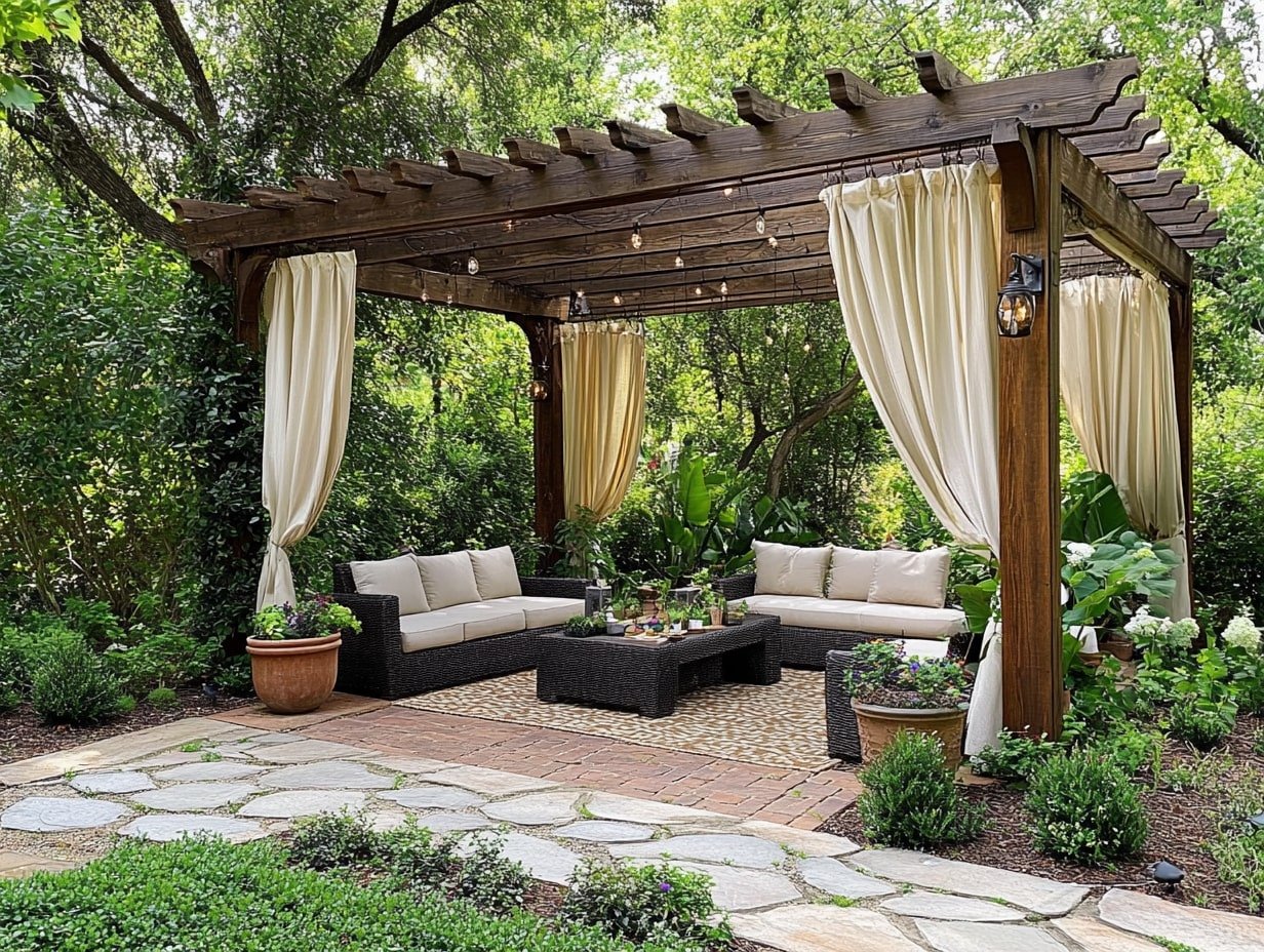 Add Flowing Curtains and Wooden Details for a Charming Garden Patio Retreat