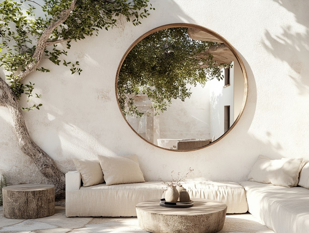 Reflect Natural Beauty with a Mirror Wall in a Minimalist Outdoor Lounge
