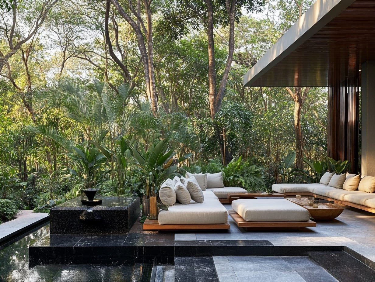 Craft a Zen-Like Outdoor Room with Soft Seating and a Serene Water Feature