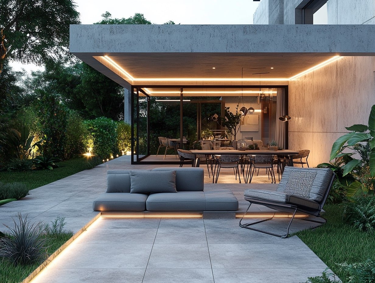 Embrace Sleek Sophistication with Built-In Seating on Your Modern Patio