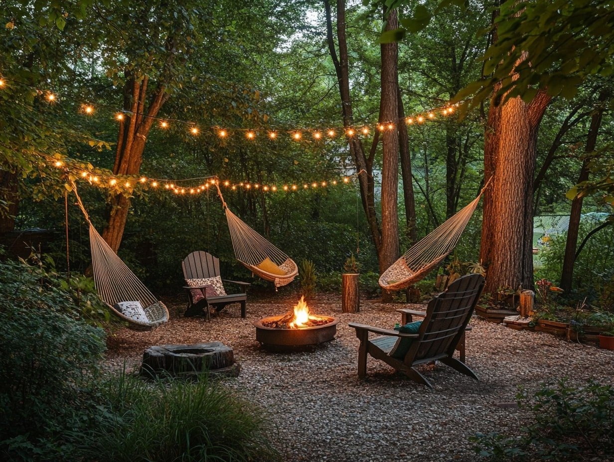 Create a Cozy Forest Hideaway with Hammocks and Firelight