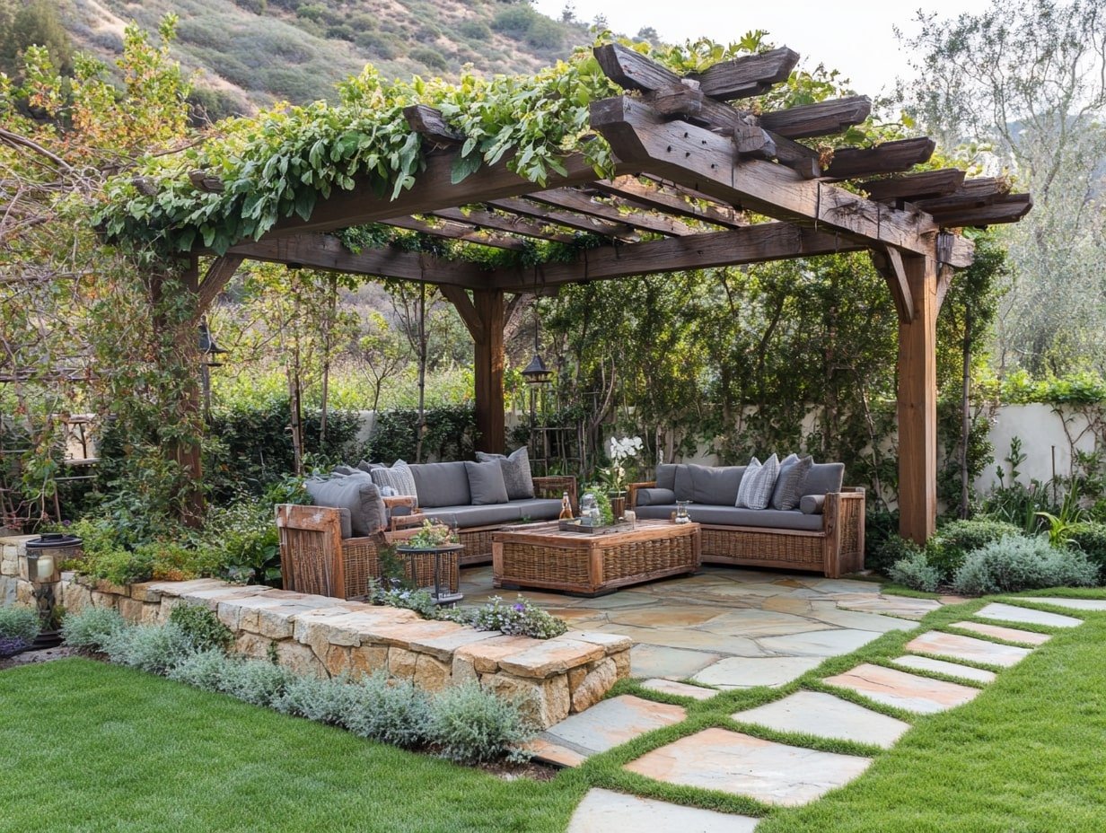 Unwind Beneath a Rustic Pergola Draped in Greenery for a Natural Retreat
