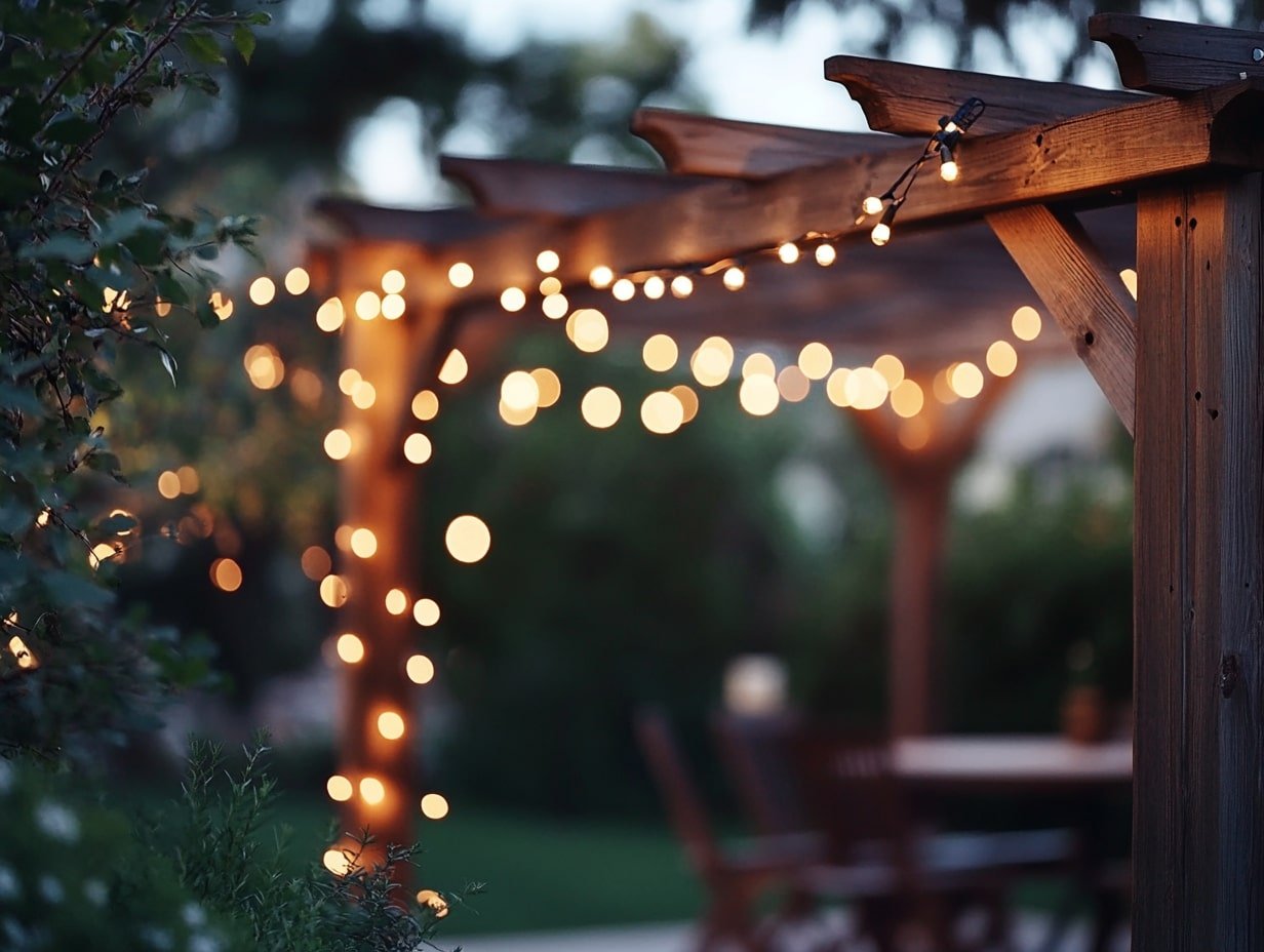 Outdoor Beams With String Lights for Instant Ambiance