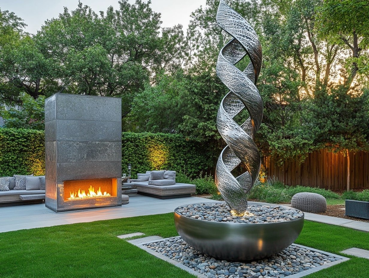 Backyard with a Statement Sculpture