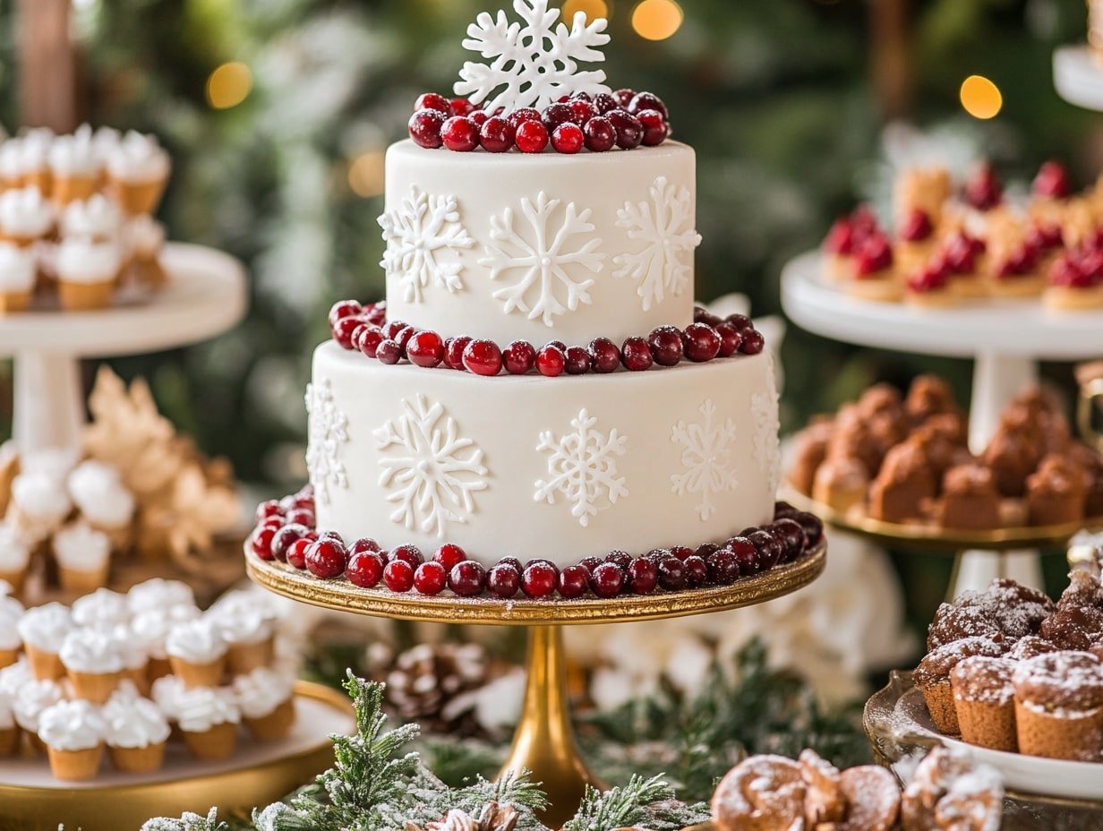 Top a Winter Wedding Cake With Cranberries and Snowflakes