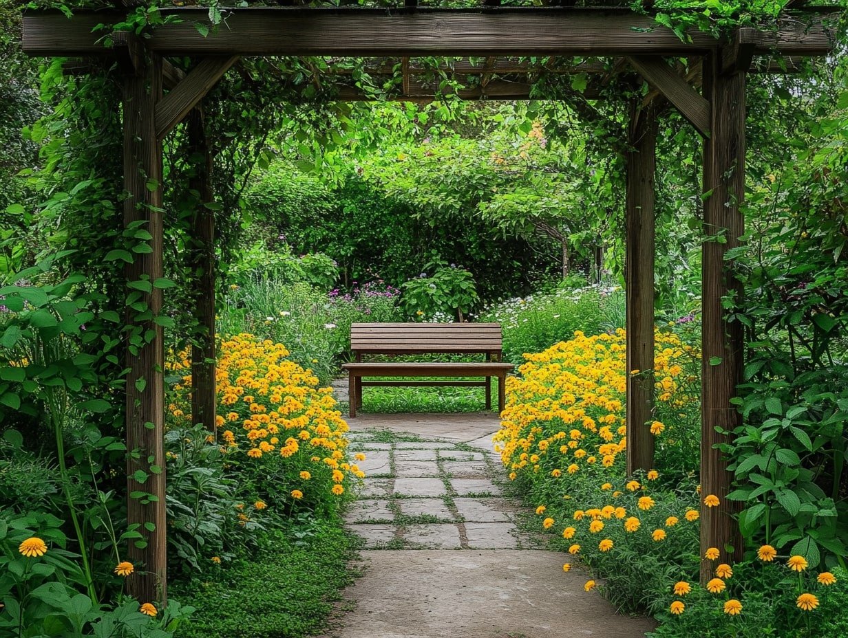 Garden Path Framed by Yellow Blooms