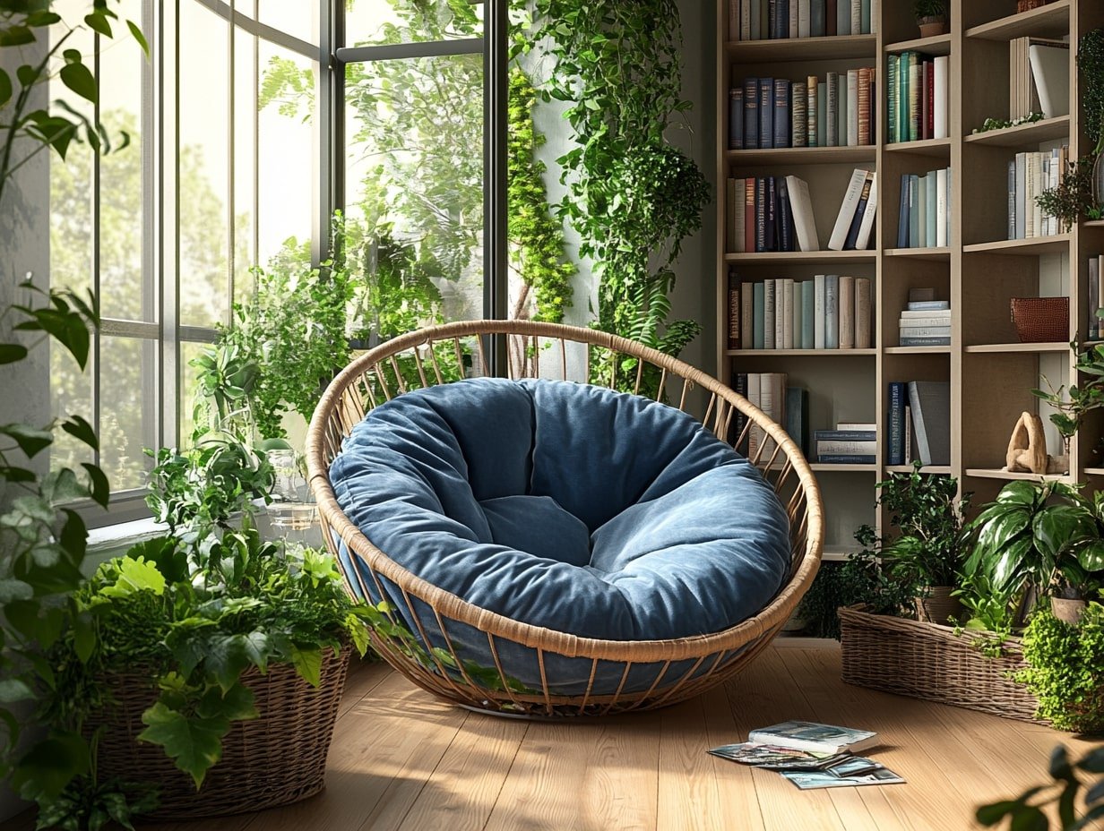 Set Up a Cozy Reading Corner with Plants and a Plush Papasan Chair