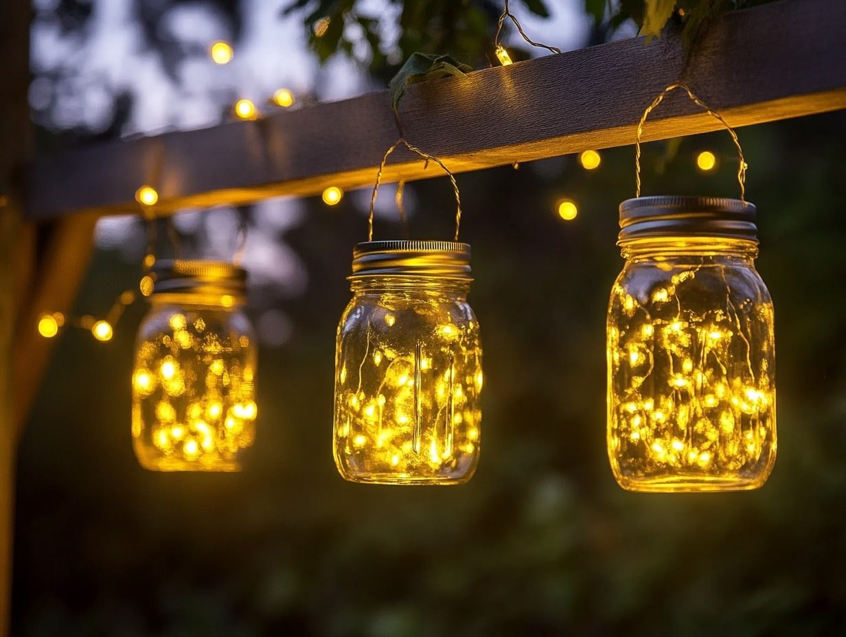 Mason Jar Lights Above Your Pergola for a Cozy, Rustic Glow