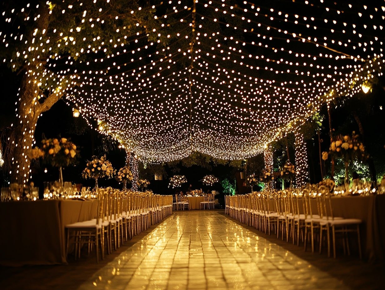 Light Up a Winter Reception With a Canopy of Twinkling Lights