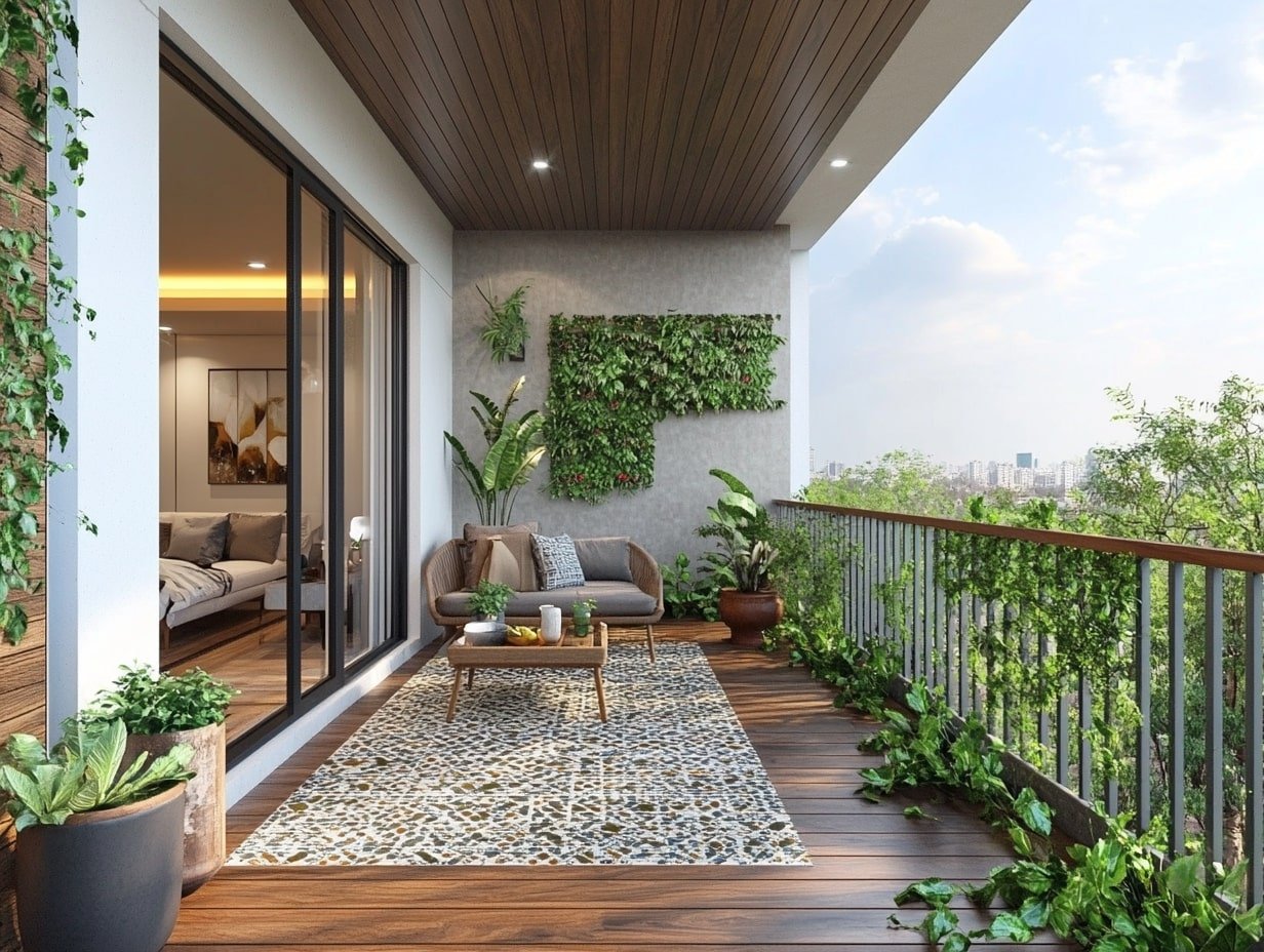 Use Designer Tiles to Beautify the Floor and Define a Relaxing Balcony Lounge