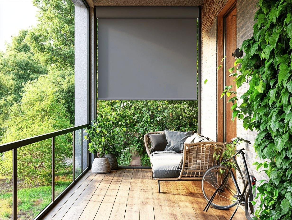 Use Folding Screens or Roll-Down Shades to Add Shade and Privacy to Your Balcony Retreat