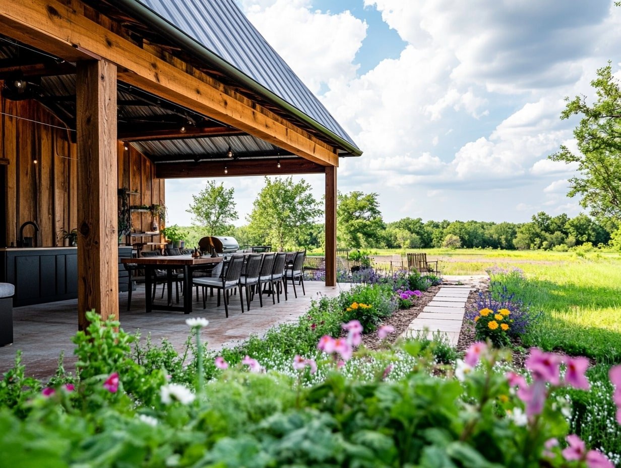 Blend Rustic Charm and Practical Shade with a Wood Beam and Corrugated Metal Patio Roof