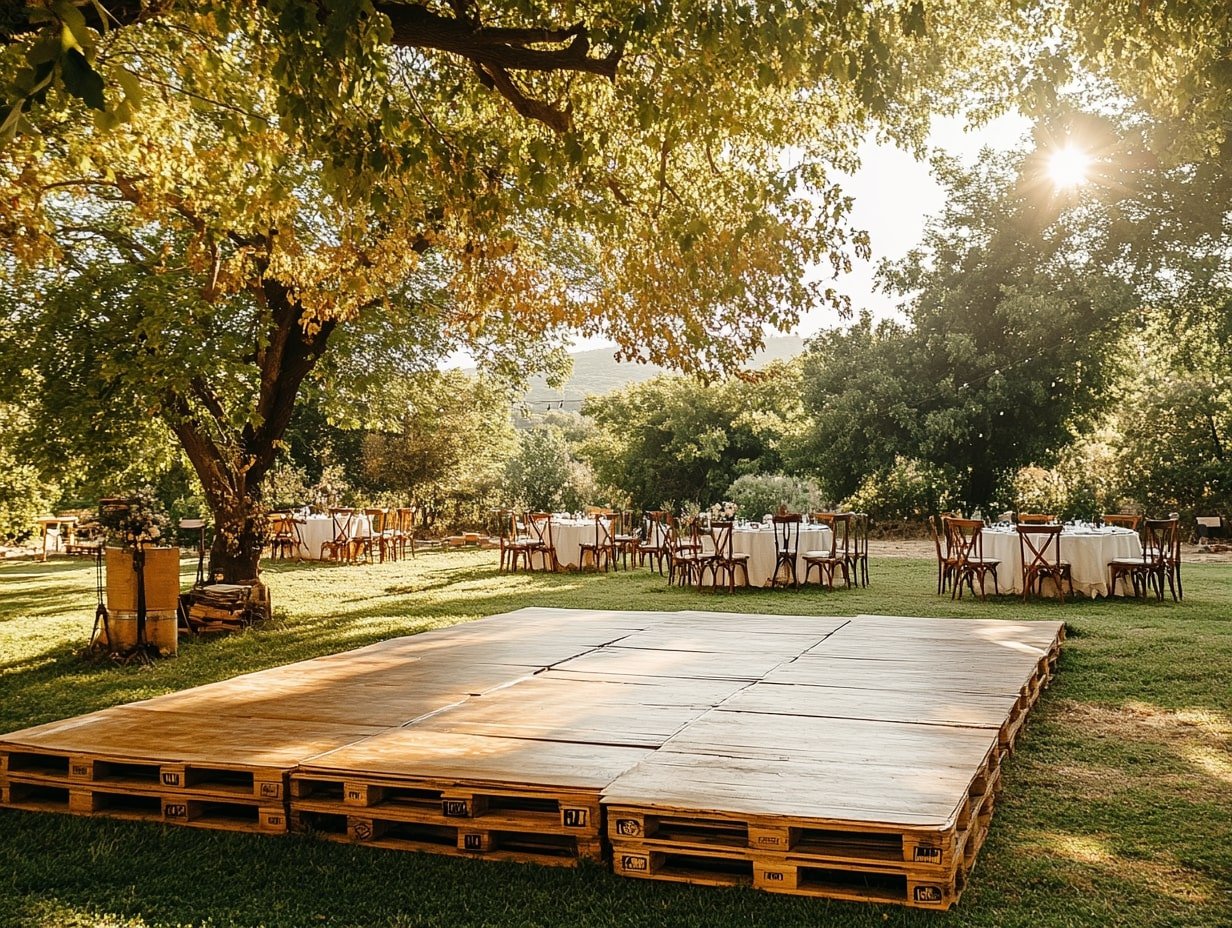 Rustic Wooden Pallet Dance Floor for a Charming Outdoor Wedding